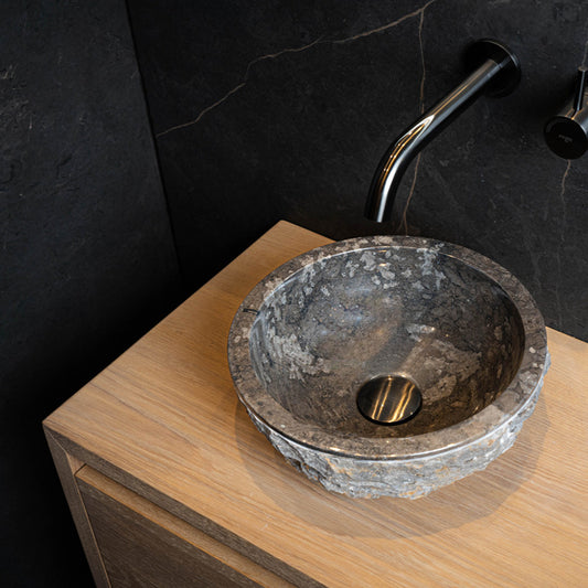 Loutro Lavabo Petros Round Stone Marble Basin (1 size, Anthracite) - Brand New Bathrooms