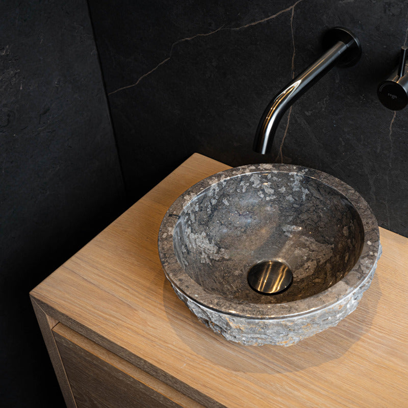 Loutro Lavabo Petros Round Stone Marble Basin (1 size, Anthracite) - Brand New Bathrooms