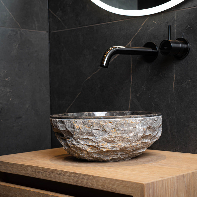 Loutro Lavabo Petros Round Stone Marble Basin (1 size, Anthracite) - Brand New Bathrooms