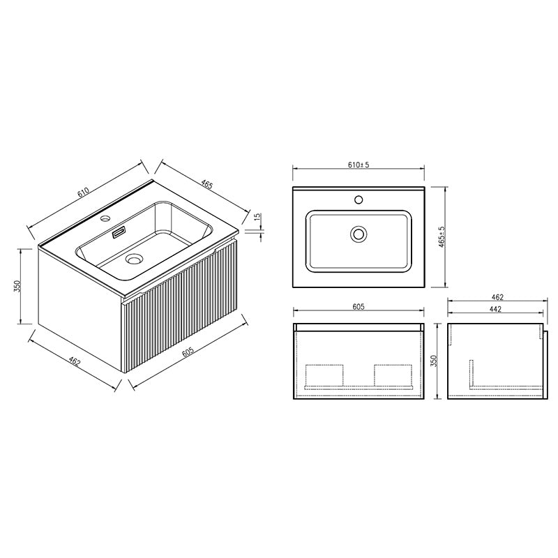Tailored Bathrooms Piatta Wall Hung 600mm Vanity & Matte Basin (1 size, 4 colours) - Brand New Bathrooms