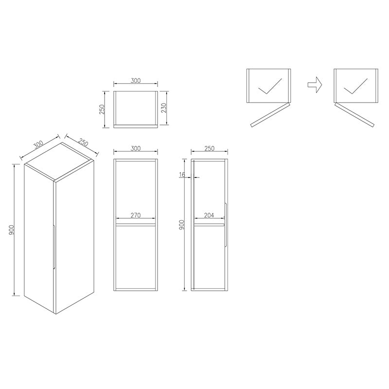 Tailored Bathrooms Piatta Wall Mounted 900mm Tall Boy Cabinet (1 size, 4 colours) - Brand New Bathrooms