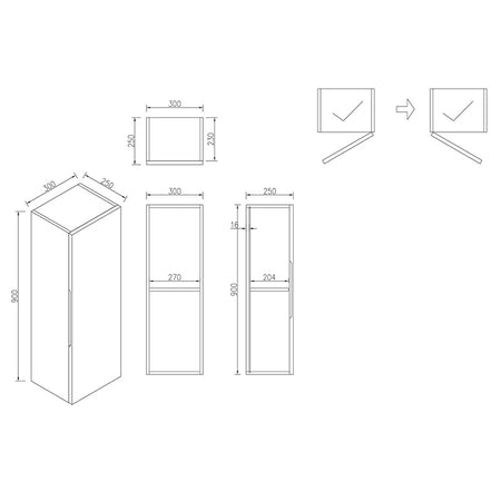 Tailored Bathrooms Piatta Wall Mounted 900mm Tall Boy Cabinet (1 size, 4 colours) - Brand New Bathrooms