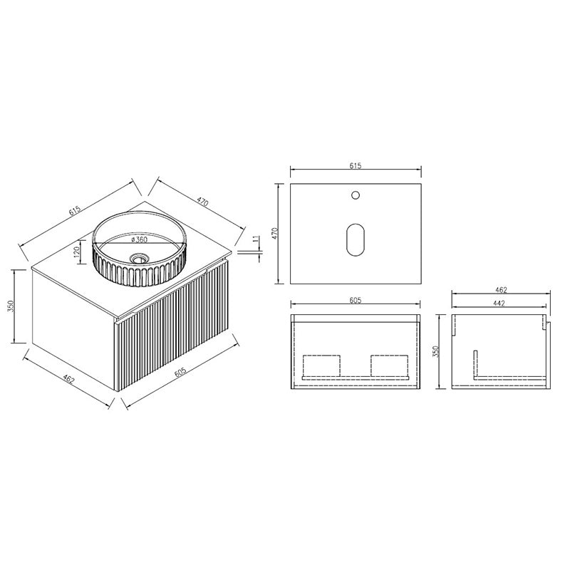 Tailored Bathrooms Piatta Wall Hung 600mm Vanity Unit with Sintered Stone Counter Top (1 size, 4 colours) - Brand New Bathrooms
