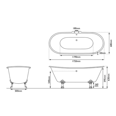 Hurlingham Prior Double Ended Cast Iron Clawfoot Bathtub (1 size, any colour) - Brand New Bathrooms