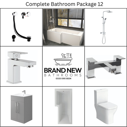 Giavani Bathrooms Complete Bathroom Suite with 1700mm L-Shape Right-Handed Shower Bath, Chrome Brassware & Vanity Unit (3 colours)
