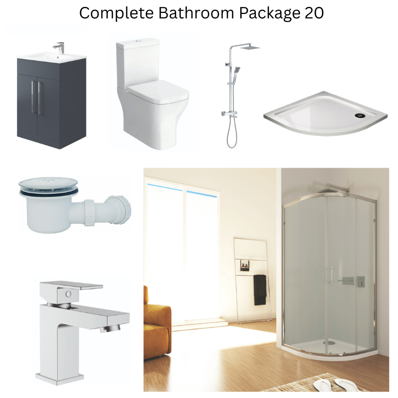 Giavani Bathrooms Complete Shower Suite with 900mm Quadrant Enclosure, Chrome Brassware & Vanity Unit (3 colours)