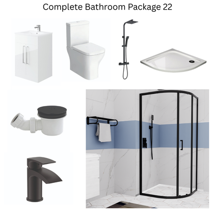 Giavani Bathrooms Complete Shower Suite with 900mm Quadrant Enclosure, Black Brassware & Vanity Unit (3 colours)