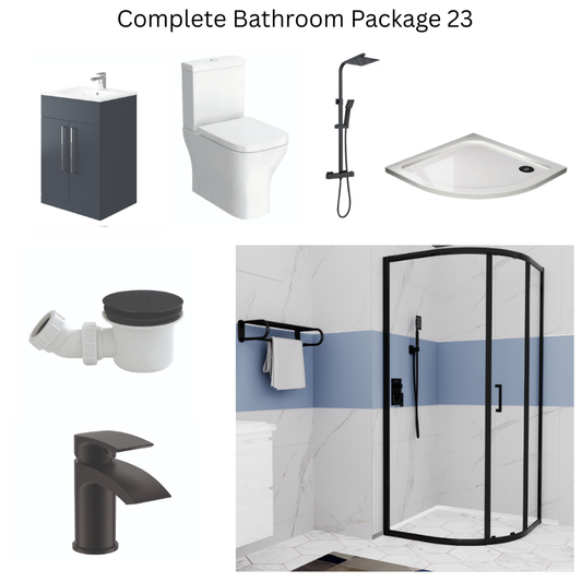 Giavani Bathrooms Complete Shower Suite with 900mm Quadrant Enclosure, Black Brassware & Vanity Unit (3 colours)