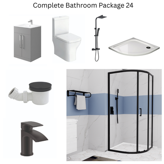 Giavani Bathrooms Complete Shower Suite with 900mm Quadrant Enclosure, Black Brassware & Vanity Unit (3 colours)