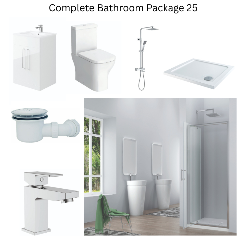 Giavani Bathrooms Complete Shower Suite with 900mm Pivot Door Enclosure, Chrome Brassware & Vanity Unit (3 colours)