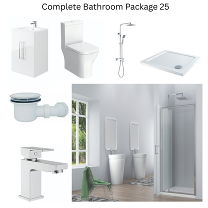 Giavani Bathrooms Complete Shower Suite with 900mm Pivot Door Enclosure, Chrome Brassware & Vanity Unit (3 colours)