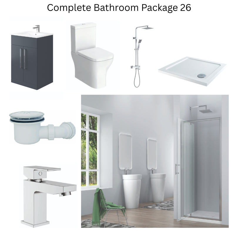 Giavani Bathrooms Complete Shower Suite with 900mm Pivot Door Enclosure, Chrome Brassware & Vanity Unit (3 colours)