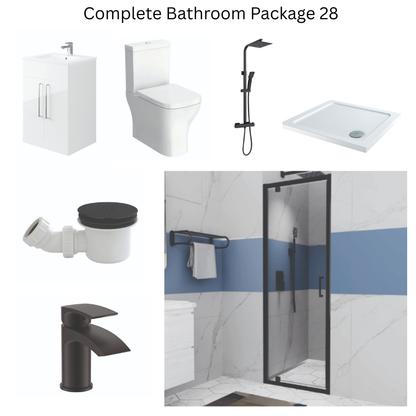 Giavani Bathrooms Complete Shower Suite with 900mm Pivot Door Enclosure, Black Brassware & Vanity Unit (3 colours)