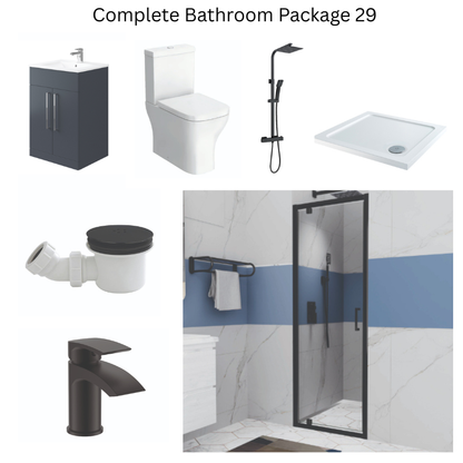 Giavani Bathrooms Complete Shower Suite with 900mm Pivot Door Enclosure, Black Brassware & Vanity Unit (3 colours)
