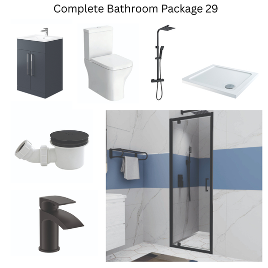 Giavani Bathrooms Complete Shower Suite with 900mm Pivot Door Enclosure, Black Brassware & Vanity Unit (3 colours)