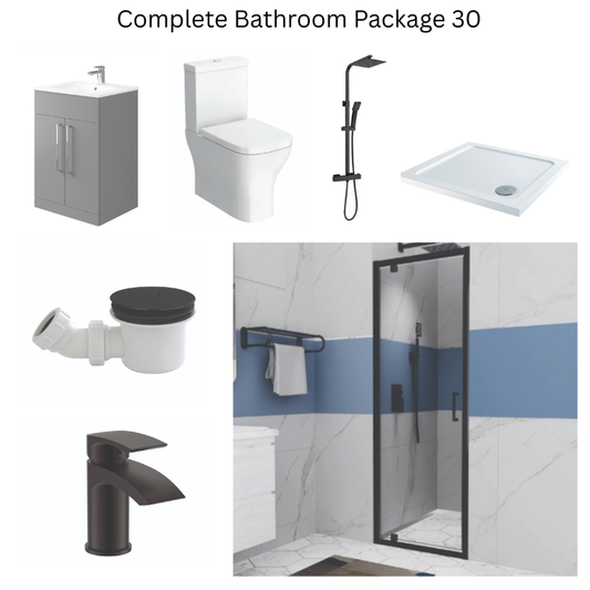 Giavani Bathrooms Complete Shower Suite with 900mm Pivot Door Enclosure, Black Brassware & Vanity Unit (3 colours)