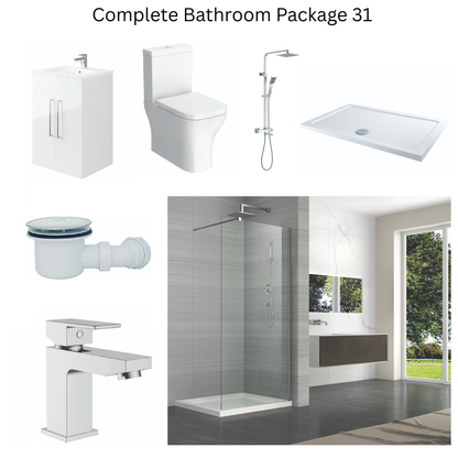 Giavani Bathrooms Complete Walk-In Shower Suite with 1700mm Shower Tray, Chrome Brassware & Vanity Unit (3 colours)