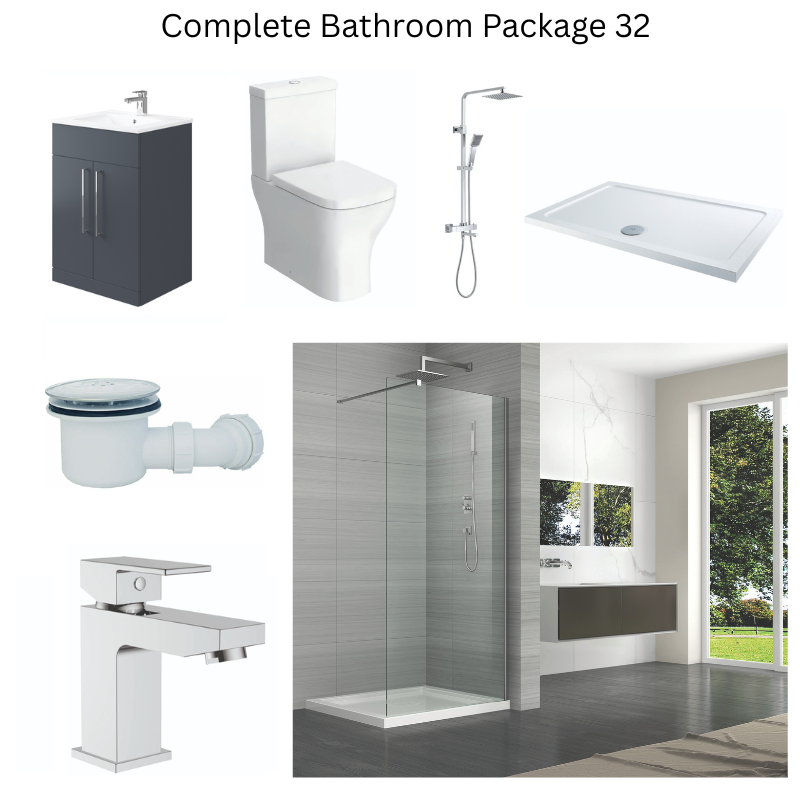 Giavani Bathrooms Complete Walk-In Shower Suite with 1700mm Shower Tray, Chrome Brassware & Vanity Unit (3 colours)