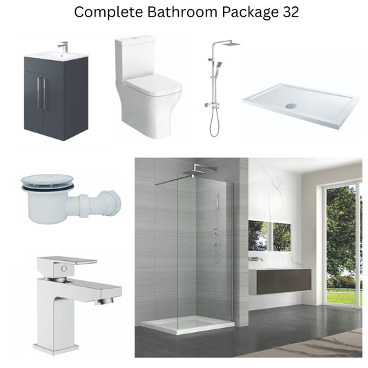 Giavani Bathrooms Complete Walk-In Shower Suite with 1700mm Shower Tray, Chrome Brassware & Vanity Unit (3 colours)