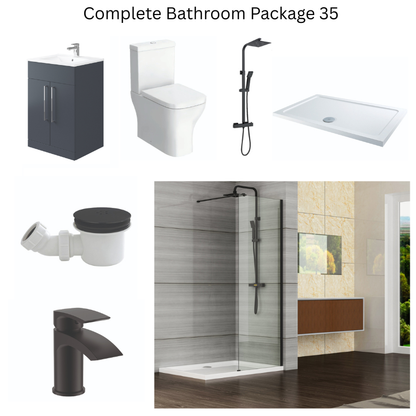 Giavani Bathrooms Complete Walk-In Shower Suite with 1700mm Shower Tray, Black Brassware & Vanity Unit (3 colours)