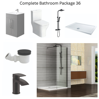 Giavani Bathrooms Complete Walk-In Shower Suite with 1700mm Shower Tray, Black Brassware & Vanity Unit (3 colours)