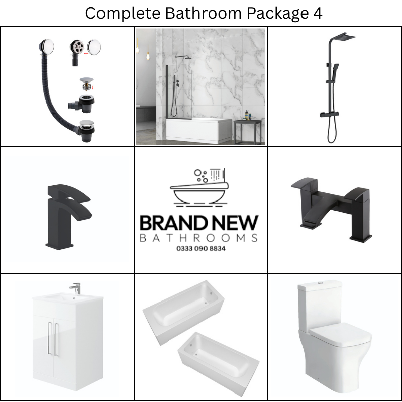 Giavani Bathrooms Complete Bathroom Suite with 1700mm Bath, Matt Black Brassware & Vanity Unit (3 colours)