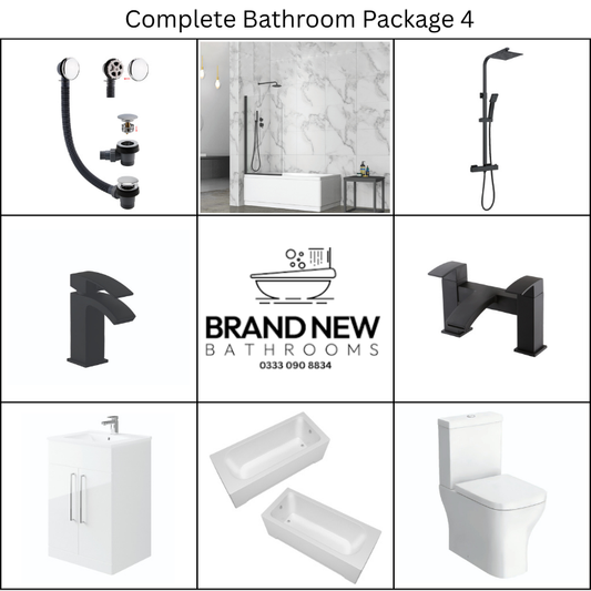 Giavani Bathrooms Complete Bathroom Suite with 1700mm Bath, Matt Black Brassware & Vanity Unit (3 colours)