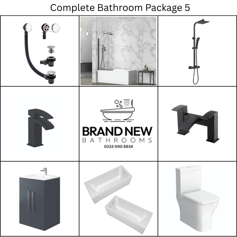 Giavani Bathrooms Complete Bathroom Suite with 1700mm Bath, Matt Black Brassware & Vanity Unit (3 colours)