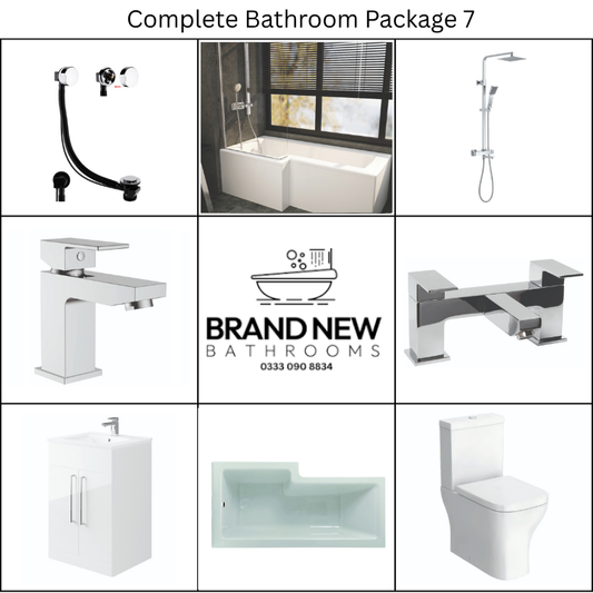 Giavani Bathrooms Complete Bathroom Suite with 1700mm L-Shape Left-Handed Shower Bath, Chrome Brassware & Vanity Unit (3 colours)