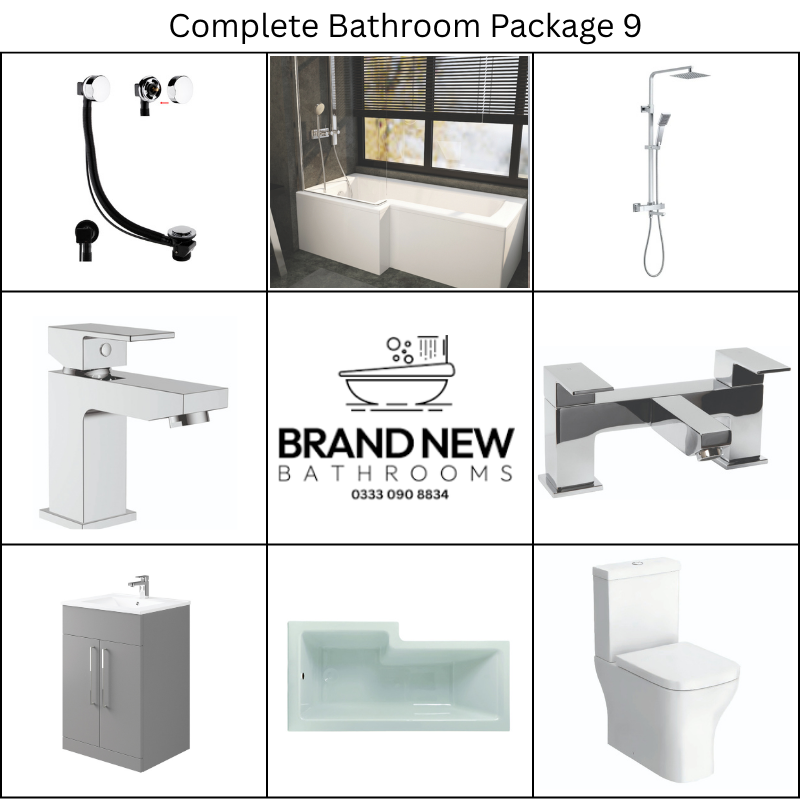 Giavani Bathrooms Complete Bathroom Suite with 1700mm L-Shape Left-Handed Shower Bath, Chrome Brassware & Vanity Unit (3 colours)