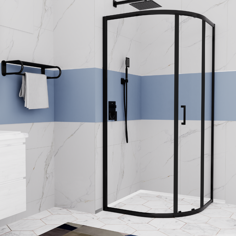 Giavani Bathrooms Complete Shower Suite with 900mm Quadrant Enclosure, Black Brassware & Vanity Unit (3 colours)