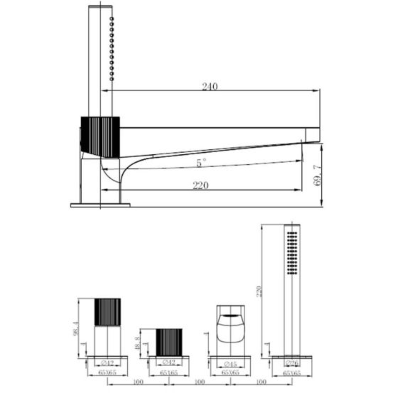RAK Ceramics Amalfi 4 Hole Deck Mounted Bath Shower Mixer (1 size, 4 colours) - Brand New Bathrooms