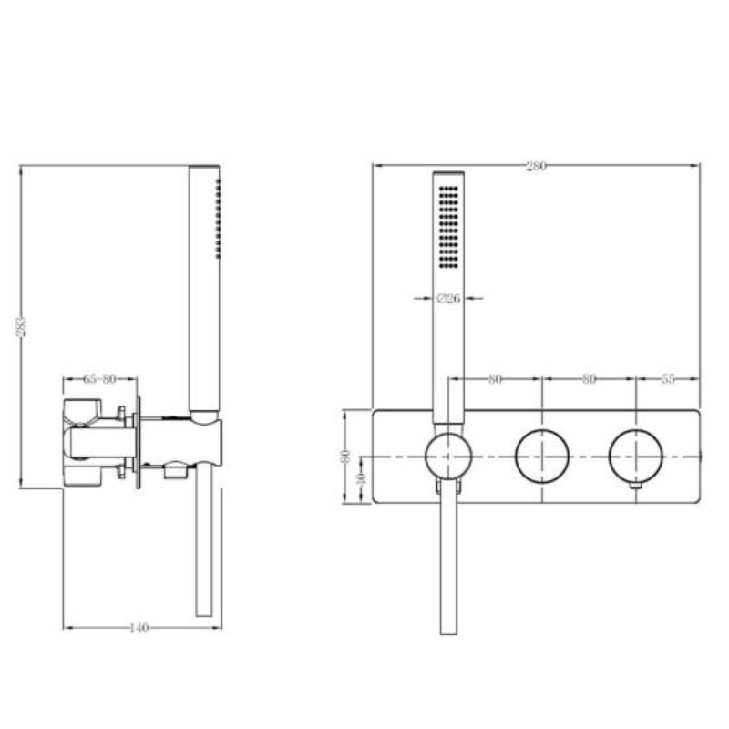 RAK Ceramics Amalfi Horizontal Dual Outlet Thermostatic Concealed Shower Valve w/Handset (1 size, 3 colours) - Brand New Bathrooms