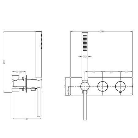 RAK Ceramics Amalfi Horizontal Dual Outlet Thermostatic Concealed Shower Valve w/Handset (1 size, 3 colours) - Brand New Bathrooms