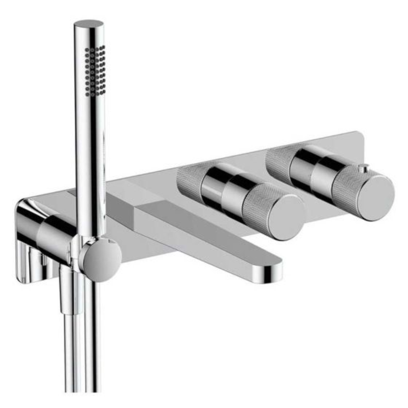 RAK Ceramics Amalfi Horizontal Dual Outlet Thermostatic Concealed Shower Valve w/Handset and Bath Spout (1 size, Brushed Nickel) - Brand New Bathrooms