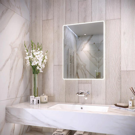 RAK Ceramics Amethyst LED Illuminated Portrait Mirror w/demister Shavers Socket and Touch Sensor Switch (2 sizes, Mirror) - Brand New Bathrooms