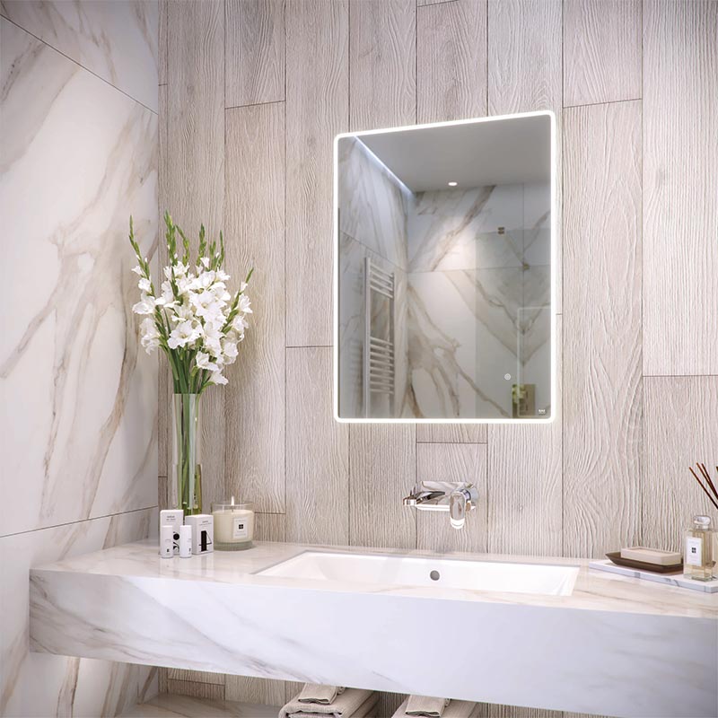 RAK Ceramics Amethyst LED Illuminated Portrait Mirror w/demister Shavers Socket and Touch Sensor Switch (2 sizes, Mirror) - Brand New Bathrooms