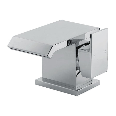 Chrome bathroom faucet on a white background