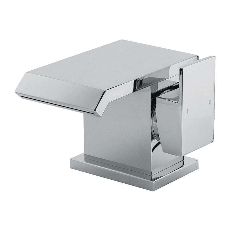 Chrome bathroom faucet on a white background
