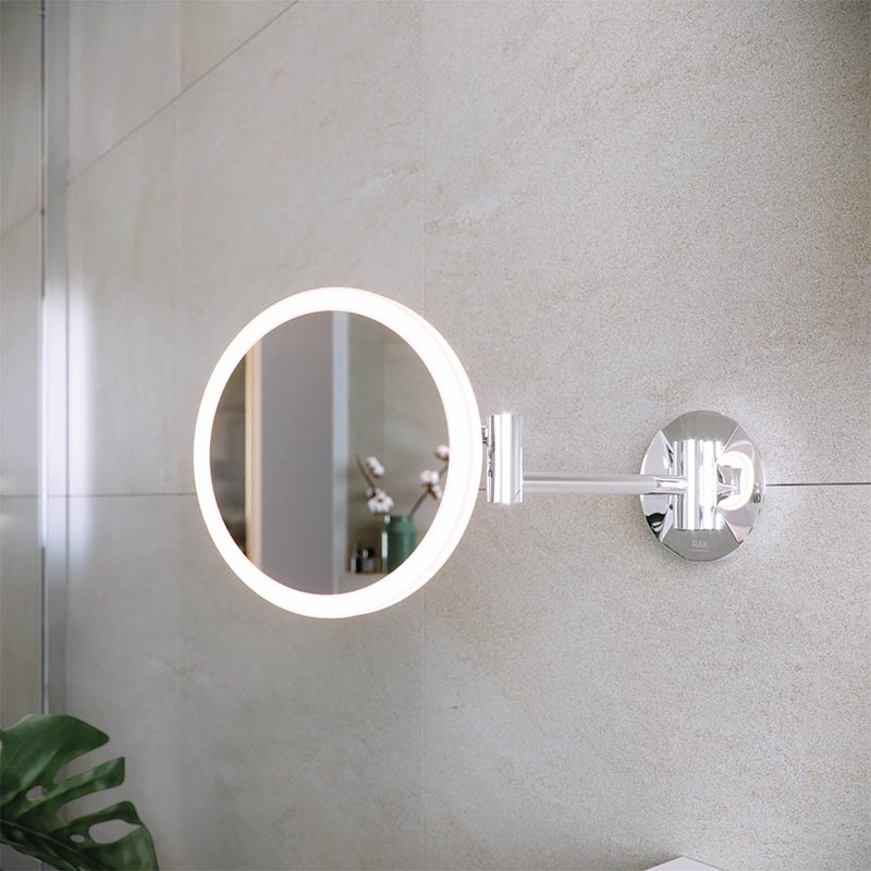 RAK Ceramics Demeter Plus LED Illuminated Round 3x Magnifying Mirror w/magnetic Pull Out Switch (1 size, Mirror) - Brand New Bathrooms