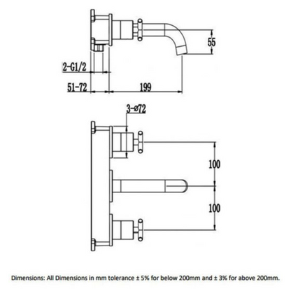 RAK Ceramics Ella 3 Hole Wall Mounted Basin Mixer Tap (1 size, Chrome) - Brand New Bathrooms