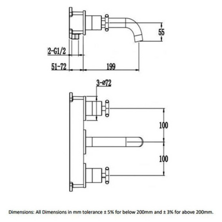 RAK Ceramics Ella 3 Hole Wall Mounted Basin Mixer Tap (1 size, Chrome) - Brand New Bathrooms