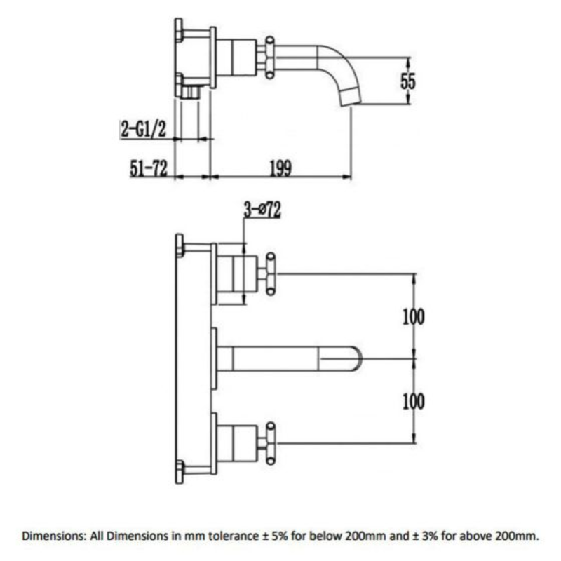 RAK Ceramics Ella 3 Hole Wall Mounted Basin Mixer Tap (1 size, Chrome) - Brand New Bathrooms