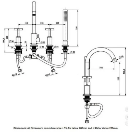 RAK Ceramics Ella 4 Tap Hole Deck Mounted Bath Shower Mixer (1 size, Chrome) - Brand New Bathrooms