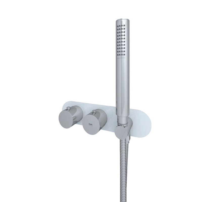 RAK Ceramics Feeling Horizontal Dual Outlet Thermostatic Concealed Shower Valve with Wall Outlet (1 size, 2 styles, 5 colours) - Brand New Bathrooms
