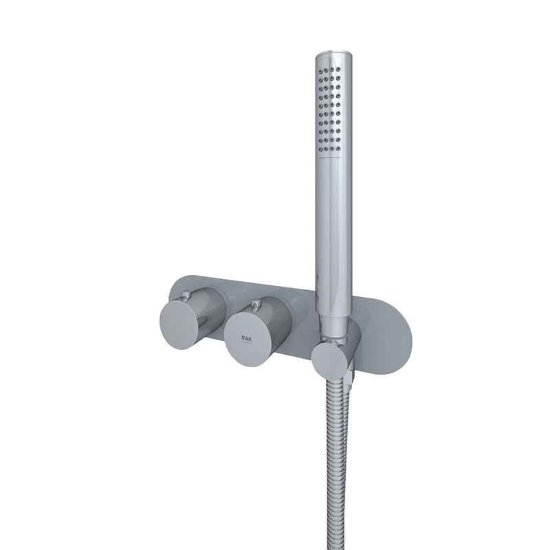 RAK Ceramics Feeling Horizontal Dual Outlet Thermostatic Concealed Shower Valve with Wall Outlet (1 size, 2 styles, 5 colours) - Brand New Bathrooms