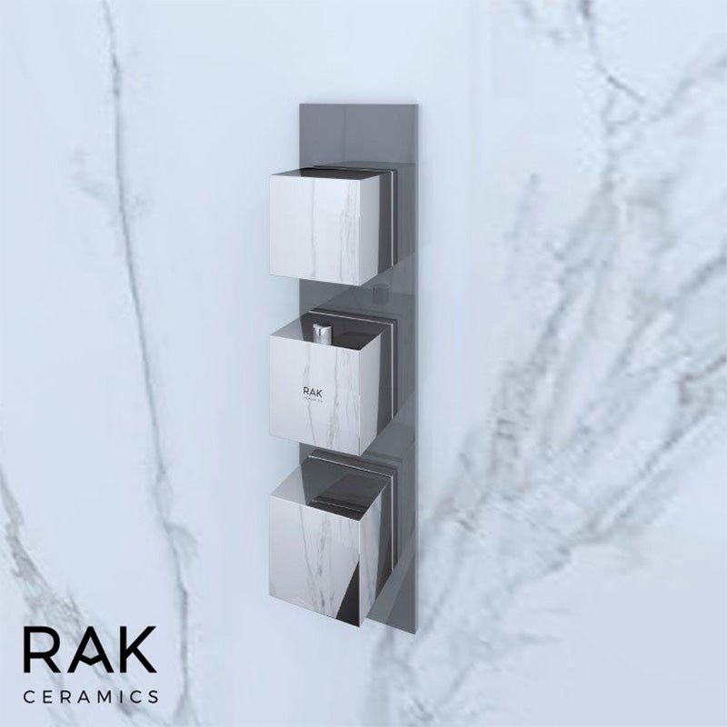 RAK Ceramics Feeling Horizontal Dual Outlet Thermostatic Concealed Shower Valve with Wall Outlet (1 size, 2 styles, 5 colours) - Brand New Bathrooms