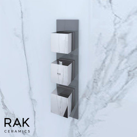 RAK Ceramics Feeling Horizontal Dual Outlet Thermostatic Concealed Shower Valve with Wall Outlet (1 size, 2 styles, 5 colours) - Brand New Bathrooms