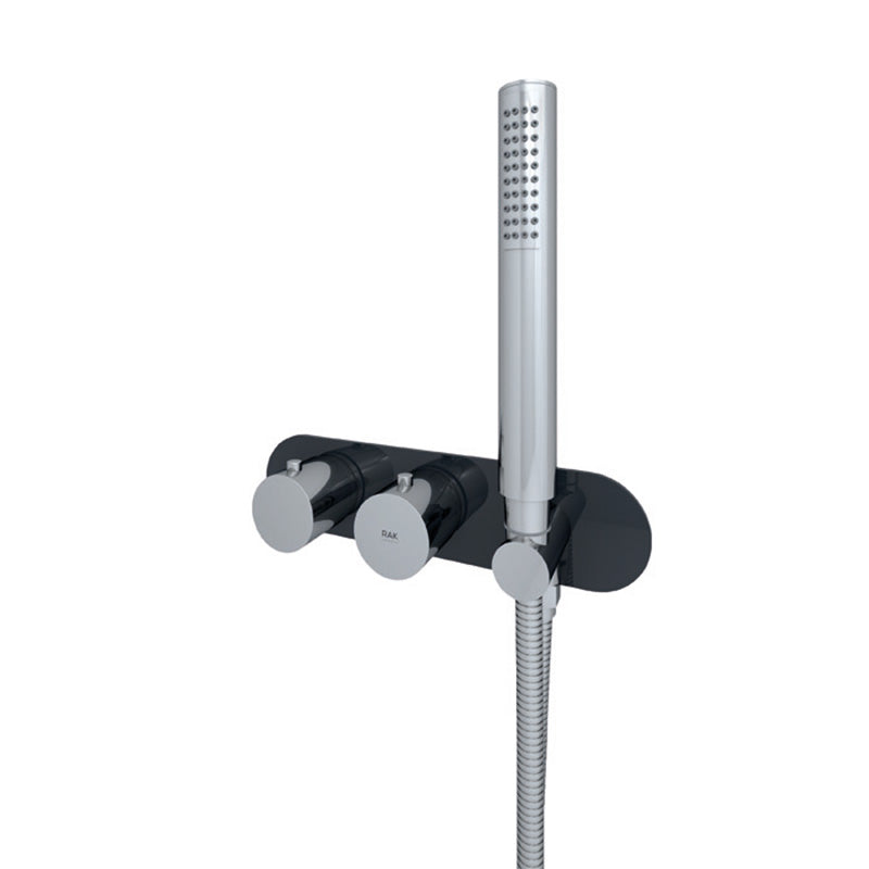 RAK Ceramics Feeling Horizontal Dual Outlet Thermostatic Concealed Shower Valve with Wall Outlet (1 size, 2 styles, 5 colours) - Brand New Bathrooms