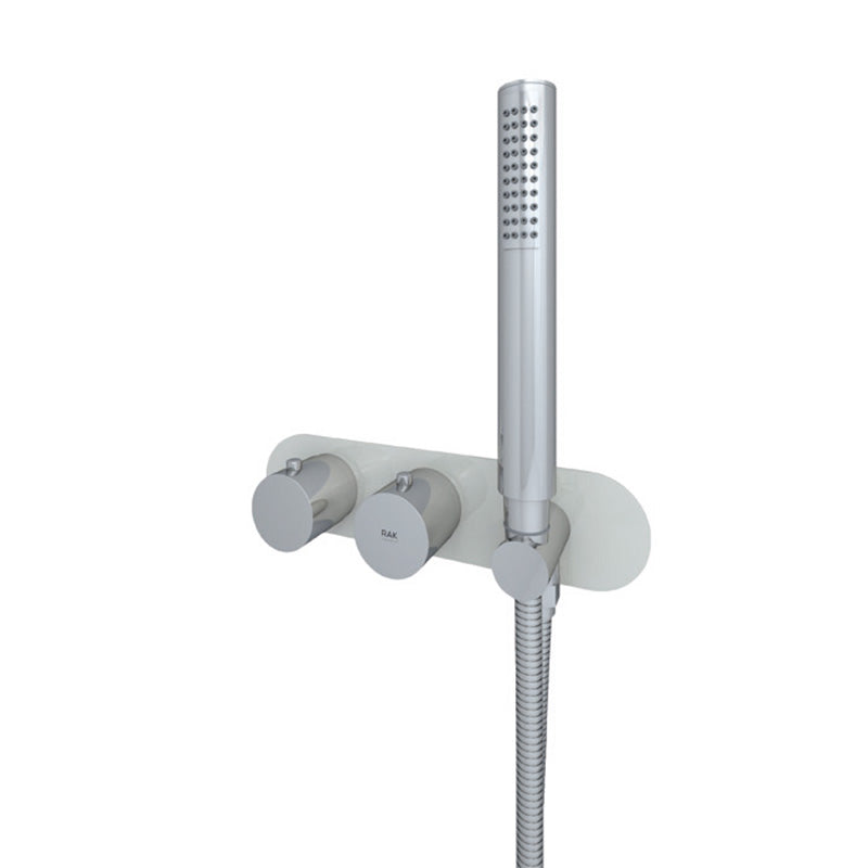 RAK Ceramics Feeling Horizontal Dual Outlet Thermostatic Concealed Shower Valve with Wall Outlet (1 size, 2 styles, 5 colours) - Brand New Bathrooms